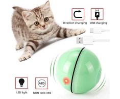 EasyULT Rechargeable Interactif Balle pour Chat, Balle Interactive de Jouets de Chat, Rotative Automatique à 360 Degrés avec Lumière LED, Animaux de Compagnie Chats Chiens Chaser Ball(Vert)