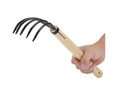 Générique Non Cultivateur de Râteau de Griffe de Jardin avec 5 Dents Long Râteau de Poignée en Bois pour Nettoyer Les Feuilles Tombées Les Mauvaises Herbes Détacher Le Sol Outil de Jardin 3.9X15.4In