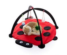 Tofern Lot de 1 * Corbeille + 4 * Jouets Balle Clochette Souris Plume Chat Chiot Tapis Matelas Coussin Panier Maison Dôme Multifonction Hygiénique Antibactérien Portable Compact Léger Moelleux Résistant Chaton Chien Animal Domestique