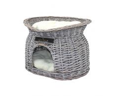 MICHUR Richy, Grotte de Chat, Grotte de Chien, Corbeille de Chat, Corbeille de Chien, Saule, rotin, Natur, Environ 55x39x43cm (Surface de Couchage Environ 40x28cm), Corbeille de Chat en Saule Gris