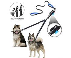 YOUTHINK Laisse Double Chien, Laisse de Chien Qui ne semmêle Pas 2 Chiens jusquà 50kg, Deux poignées rembourrées réglables et Confortables et Un Sac à glissière