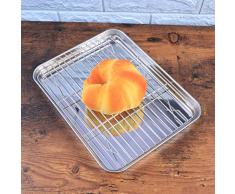BESTONZON Plateau de cuisson rectangulaire 2 pièces avec huile de vidange et grille de cuisson Plaque de cuisson en inox avec grille de refroidissement amovible