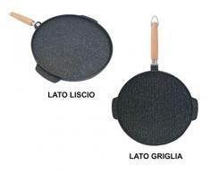 takestop Grill Grille Multifonction 2 en 1 Lisse et Treillage Ronde 32 cm Plaque Anti-adhésive Pierre de Lave Double Cuisson Manche Amovible