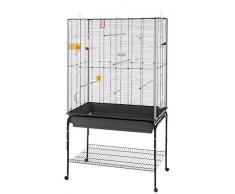 Ferplast Planeta Cage, Livrée avec Accessoires et Support avec Rangement, en Métal Robuste Vernis Noir et Bac en Plastique Marron pour Canaris, Perruches et Oiseaux Exotiques, 97 x 58 x 173,5 cm