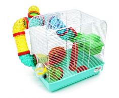 BPS 1176 Cage pour hamster avec mangeoire, abreuvoir, roue et tunnel, taille XL, 33 x 23,5 x 33 cm