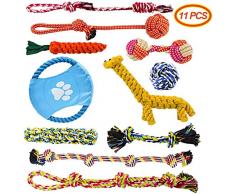 Docatgo Lot de 11 Jouets pour Chien, Durables Jouets Chien Chiot, Jouet à Mâcher Corde de Dentition pour Petit et Moyen Chien, Jouet Interactif Chien avec Cordon de Tirage Frisbee Balle Duck Carotte