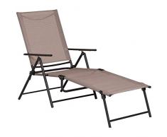 Outsunny Bain de Soleil Pliable transat inclinable 5 Positions Chaise Longue Grand Confort avec accoudoirs dim. 152L x 65l x 100H cm métal époxy textilène Sable