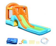 Costway Château Gonflable avec Toboggan Aquatique/Aire de Saut Fait en Polyester-Convient pour 3 Enfants de 3 à 10 Ans -Capacité de Charge Max. 90 kg -490x225x240CM (Pompe Air électrique Non Inclus)