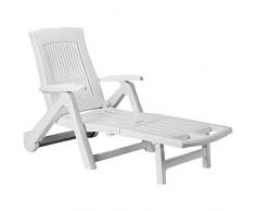 Casaria Chaise Longue Zircone Pliable Blanc Plastique PVC Dossier réglable 5 Positions 2 Roues Bain de Soleil Jardin terrasse extérieur