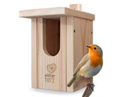 Wildtier Cœur | Nichoir pour Gorge Rouge-Gorge en Bois Massif – vissé, résistant aux intempéries, Non traité, Aide au nid d’Abeille, nichoir pour brûleurs à mi-Parcours.