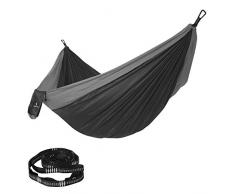 SONGMICS Hamac Double Ultra-léger, en Nylon Ripstop, Charge 300 kg, 300 x 200 cm, transportable, pour randonnées, Camping, extérieur, Jardin, Noir et Gris GDC20BG