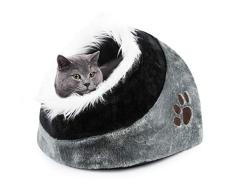 Todeco - Grotte pour Animaux en Peluche, Maison pour Chat - Matériau: Peluche - Accessoires: (1x) Coussin Amovible - 41 x 38 x 26 cm, Gris