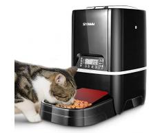 SIYINMM Distributeur Automatique de Nourriture pour Chats et Chiens Animaux de Croquettes Enregistrement Vocal Programmable de LCD Écran 4 Repas/Jour (6.5L,Noir)