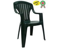 Savino Filippo Srl Arona Chaise Tropea verte avec accoudoirs et dossier haut, résine plastique dur, empilable, pour bar, camping, fête, restaurant, jardin