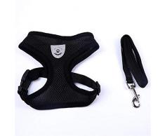 kiu Harnais et Laisse Ensemble Nylon Maille Gilet Harnais pour Chiens Collier de Chiot Chat Pet Dog Sangle de Poitrine Laisse Respirant Maille Pet Pet Petit Chien, Noir, M