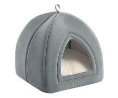 Bedsure Niche Chat Gris Clair 35x35x38cm - Panier Chat 2 en 1 avec Dômes - Coussin Amovible pour Chat ou Petit Chien - Tente/Lit/Maison Pliable pour Animaux de Compagnie