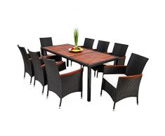TecTake Salon de jardin 8+1 TABLE DE JARDIN EN RESINE TRESSEE CHAISES SALON D'EXTERIEUR POLY ROTIN noir/brun