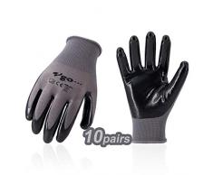 Vgo 10 Paires Gants de Jardin et de Travail en Revêtement de Nitrile, Multifonction (8/M,Gris,NT2110P10)