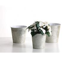 B & P Italie Cache-Pot en métal Paillettes, Base cm 11 – 12.5 – 14, Set 3 Pièces, Argent, 11 – 12.5 – 14 cm