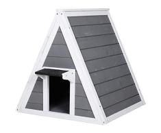 Pawhut Maison pour Chat Design Contemporain Niche Chat tipi dim. 60L x 60l x 62H cm Bois Massif pin Gris Blanc