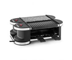 Klarstein Tenderloin Raclette-grill dépliable (4 personnes avec plaque de cuisson en pierre naturelle et plaque grille en aluminium, 4 poelons avec raclettes en bois, 2 x 600W)
