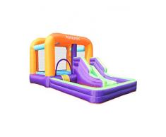 Château Gonflable pour Enfant - Aire de Jeux avec Toboggan, Piscine, Panier de Basket et Aire de rebonds - Aqua Parc - Surface 410x240x200 cm - souffleur et Sac de Rangement Inclus
