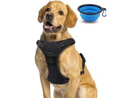 Harnais Chien, Harnais Anti Traction Réglable Réfléchissant Gilet Chien avec Poignée Contrôle - Arnet Chien pour Formation de Chiens Grand/Moyen + Bol pour Chien