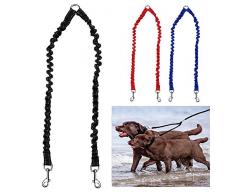 Laisse double pour chien ou animal domestique Matiere elastique reflechissante - Absorption des chocs à 360 ° - Sans nœuds Marche/entrainement avec deux chiens - Noir