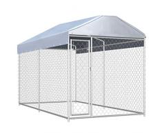 vidaXL Chenil dExtérieur pour Chien avec Toit à Baldaquin Enclos Cage Chiots