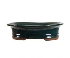 Pot à bonsaï 25x20.5x7cm sarcelle ovale en grès émaillé