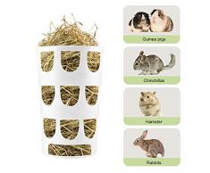 Furpaw Râtelier à Foin pour Petits Animaux, Distributeurs Nourriture Gamelle en Plastique Hangable Manger Poreux, Cage Accessoires pour Lapins Hamster Chinchillas - Blanc
