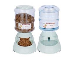 Geggur Distributeur De Nourriture Eau Fontaine Automatique 3.75L, Alimentation pour Pet Chain Chat Croquettes Accesoires Gamelle Animaux Domestiques - 2 Pièces