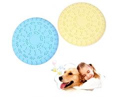 dancepandas Disque Chien 2PCS Frisbee Jouet Chien Dog Frisbee Frisbee Caoutchouc Flying Disc Toy pour Jeux Sport Exercice Activité et Jeu en Plein Air 22.8cm (Bleu Jaune)