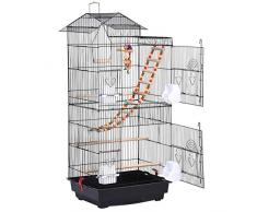 Yaheetech Cage à Oiseaux 46 x 35,5 x 99 cm avec 3 Jouets Poignée Portable 4 Mangeoires 3 Perchoirs Cage pour Perruche Calopsitte Conure Pinson Canaris