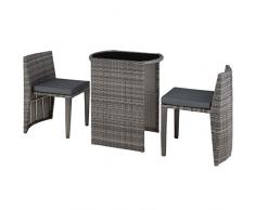 tectake 800692 Salon de Jardin 2 Personnes en Résine Tressée et Aluminium, Encastrable, 2 Chaises et 1 Table avec Plateau en Verre, Coussins Inclus - Plusieurs Coloris - (Gris | No. 403144)