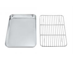 Ensemble mini plat à four et grille TeamFar en acier inoxydable, petite plaque de cuisson avec grille de refroidissement, sain et non toxique, poli miroir et facile à nettoyer, passe au lave-vaisselle