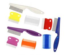 SUI-lim 9 pièces Peigne Anti Poux pour Chien, Chat, Peigne de Toilettage Chien Chat Poux pour Enlever la Poussière de Nœud de Cheveux de Puce danimal Familier