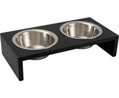 Gamelle kobushi Twin Gamelle pour chien Gamelle deau Gamelle en acier inoxydable avec support en bois Noir 2 x 220 ml