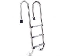 GOPLUS Echelle à 3 Marches de Piscine en Acier Inoxydable Anticorrosion Antirouille avec Pédales Antidérapantes Robustes Base de Support Plastique 1320 x 500 x 265 MM Argent