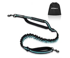 PHILORN Laisse Chien Mains-Libres (47 - 67) avec Coutures Réfléchissantes, Pochette de Taille Ajustable(24 - 47) et Doubles Bungees de Poignée pour la Course/Vélo/Marche, 150lbs Gros Chien (Bleu)