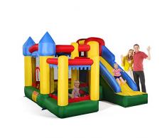 COSTWAY Château Gonflable Aire de Jeux en Oxford avec Toboggan Boule Panier et Gonfleur pour Enfant Multicolore 300 x 300 x 210 CM