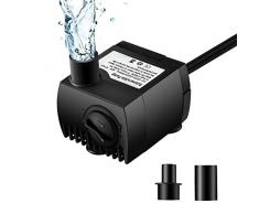 OMORC Pompe à Eau Aquarium Pompe Submersible Supporte Fonctionnement sans Eau pour 48H Pompe à Eau pour Étang Fontaine Réservoir de Poissons 2 Buses Cordon de 1.5m Noir (300L/H)
