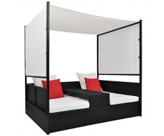 vidaXL Lit Double à Baldaquin dExtérieur Résine Tressée Jardin Patio Terrasse