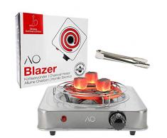 AO Blazer Allume Charbon Chicha | Acier inoxydable affiné design | Grille et Pince inclue | Super Rapide plaque charbon | 1000W