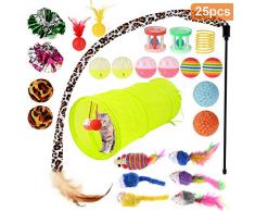 GOLDGE Set Jouet Chat, Domestiques Toys pour Chat- Jouet De Boule &Tunnel Chat &Jouet Souris& Plumes Jouet,25 pièces Assortiments De Jouets pour Minou