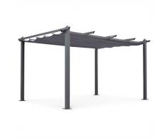 Alices Garden Pergola Aluminium - Condate 3x4m - Toile Grise - Tonnelle idéale pour Votre terrasse, Toit Retractable, Toile coulissante, Structure Aluminium