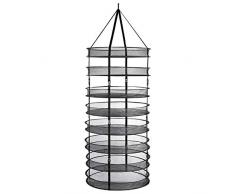 FEMOR Filet de Séchage Suspendu Pliable 8 Étage en Maille 8 Couches Panier de Séchage Grand Porte-Sèche Filet de Rangement Tente Herbe Bud Plant Sécher Diamètre 60cm