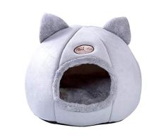 ABenxxou Nid de Chat Niche pour Chat, Grotte Antidérapant pour Animaux Doux Chaud lit Amovible Fermé Matelas Pliable Coussin for Animal (32 x 32 x 35 cm (Environ 5 kg pour Les Chat), Gris)