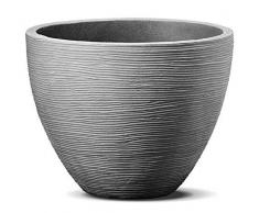 Spetebo Bac à Fleurs au Design rainures – 39,5 x 31 cm – Pot de Fleurs Pot de Fleurs Rond en Plastique pour lintérieur et lextérieur 39,5 x 31 cm Gris