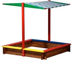 dobar 94355FSC - Bac à Sable en Bois avec Toit, Grand XL carré, Bac à Sable dextérieur avec Parasol pour Enfants, 120 x 120 x 125 cm, Bois FSC, Multicolore
